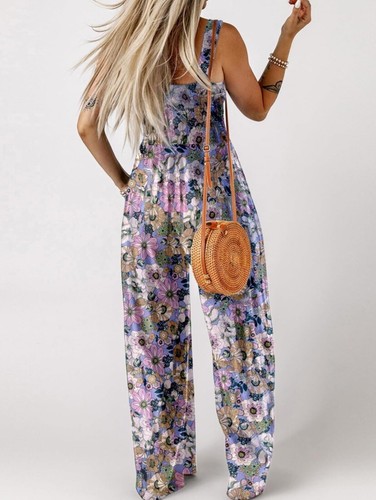 Women Spring Summer Casual Tie Dye Tank Jumpsuit Loose Long Suspender Overalls R