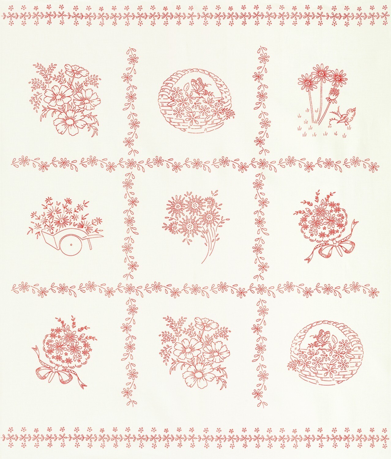 Daisy Redwork Panel by Debbie Beaves Kaufman Cotton Quilt Fabric 44 ...