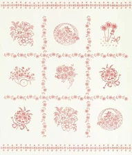 Daisy Redwork Panel by Debbie Beaves Kaufman Cotton Quilt Fabric 44" Wide