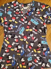 Disney Scrub Top Small  EUC  Gray"It all started with a Mouse"