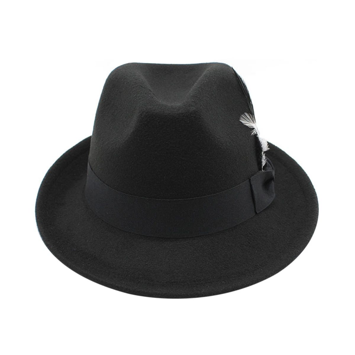 Clásico Sombreros Fedora para Hombres Mujeres Ala Corta Fieltro Pluma Sombrero Panamá Vestido Sombrero