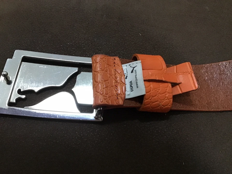 Cinturón Colección Piel Serpiente Naranja Diseñador Puma Hebilla Metal Talla S/80 Cm Foto 4 de 4