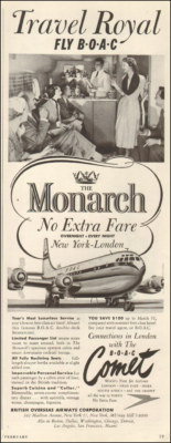 1954 AD FLY B.O.A.C.'s MONARCH Boeing Stratocruiser , COMET Jet Airliner 051218 
