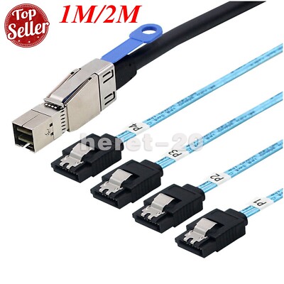MINI SAS HD SFF-8644  to 4 Ports SATA 7P Straight Server Hard Drive Cable 1M/2M