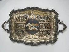 Vtg Egyptian Copper And Brass Serving Tray  21.75” X 13” / Sphinx / Pyramids