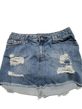 VANILLA STAR Denim Blue Jean Mini Skirt Frayed Hem Distressed Juniors Size 11