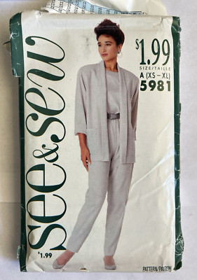 SEE & Sew 5981  Misses Petite Jacket Top  Pant Pattern SIZE XS-XL UNCUT
