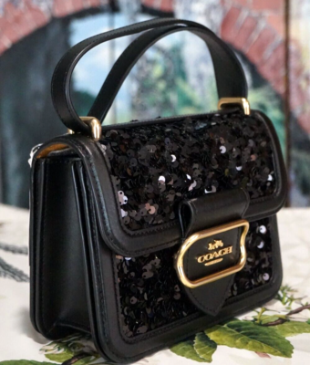 Coach Morgan Sequins Square Crossbody Bag CO922 In BLACK Leather