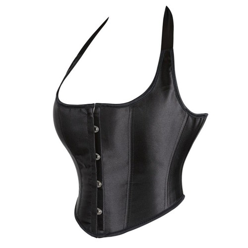 Corsé negro modelador entrenador cintura busto acero sobre busto halter resistente para mujer - Imagen 2 de 8