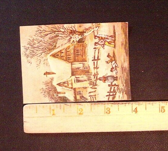 Christmas Winter Scene Card Print Vintage House Family Playing | eBay