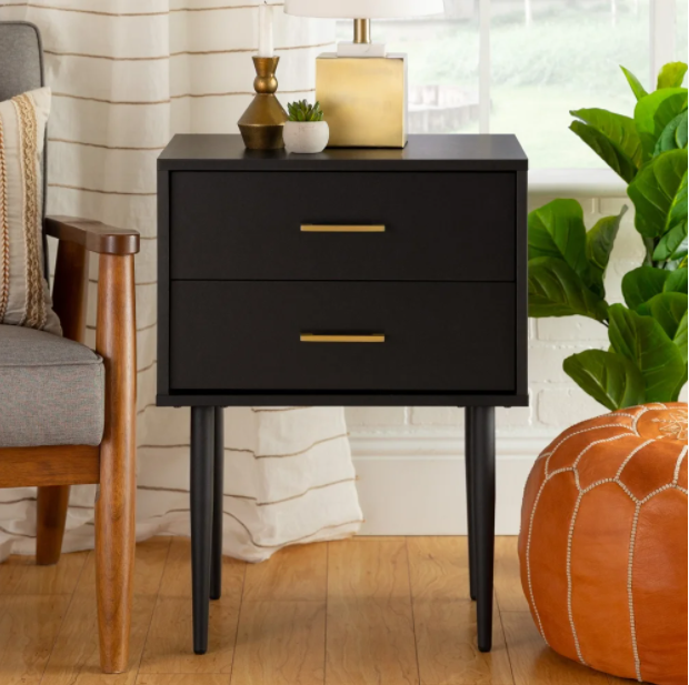 Modern Black Nightstand with Two Drawers for Bedroom Storage-image