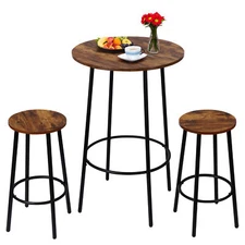 3 PCS Pub Dining Set Bar Table & Stools for 2 Kitchen Counter Height Small Space