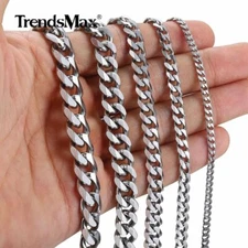 3/5/7/9/11MM Silver Stainless Steel Curb Cuban Link Necklace Mens Chain 18-36" 