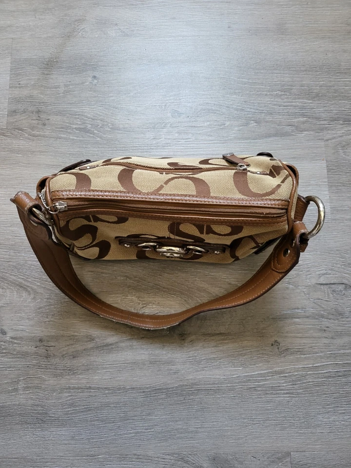 Cartera Sophia Caperelli Firma Tela Cuero Marrón Borde Bolso Cartera Foto 3 de 4