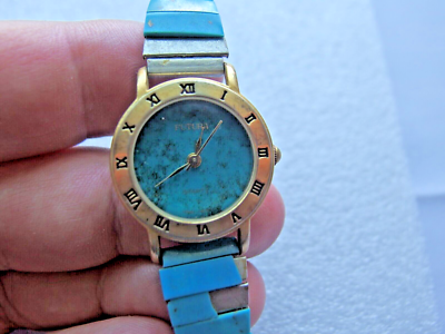 Vintage Futura Ladies Turquoise Watch with Roman Numerals and