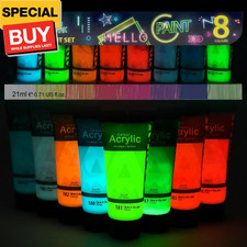 Glow in the Dark Acrylic Paint, 8 Colors x 0.71 Fl Oz / 21ml Neon UV Black Light