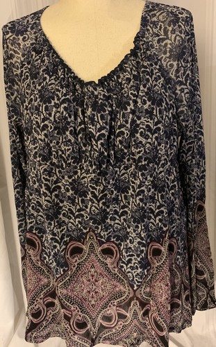 Lizwear Women Tunic Top Blouse Plus Size XXL Lined Blue Paisley Mesh - Picture 2 of 7