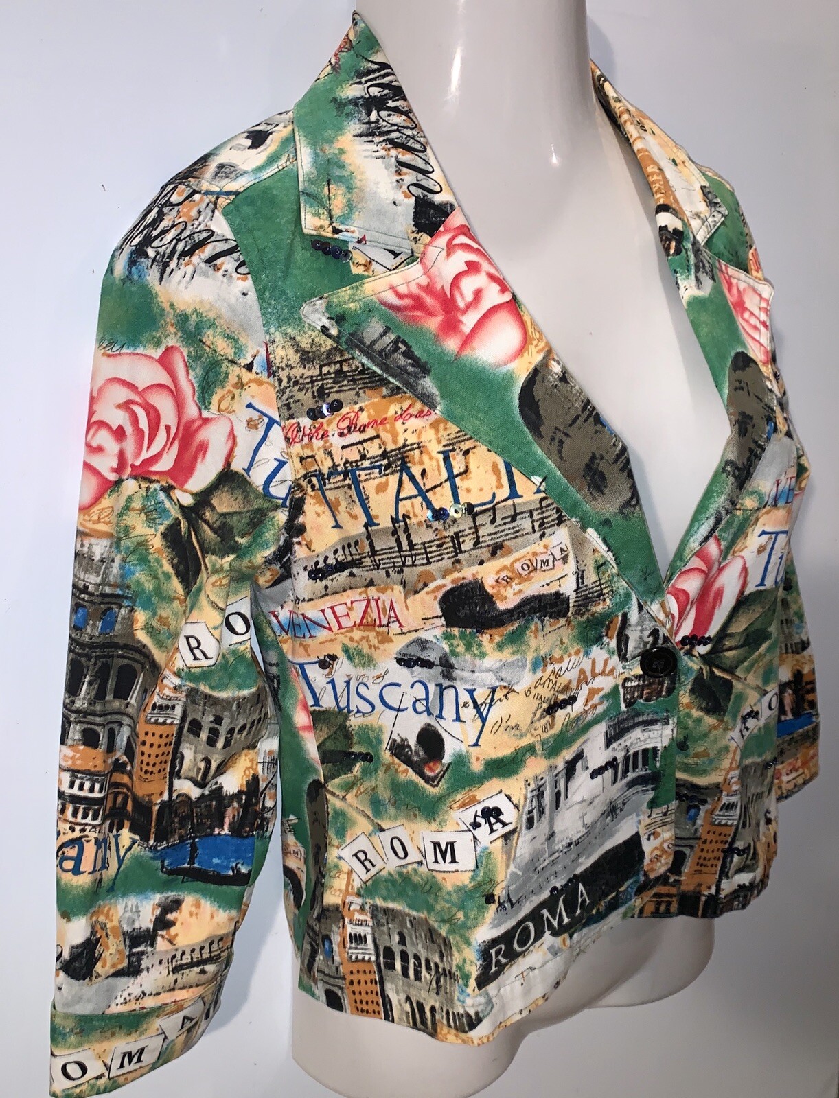 Misses FRENCH POSTCARDS Italian Scenery Blazer Travel… Gem