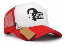 AYRTON SENNA F1 - Red White TRUCKER HAT Curved Visor Printed Vinyl M 2 NEW