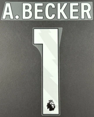 LIVERPOOL 2024/25 A. BECKER 1 OFFICIAL AVERY DENNISON WHITE PLAYER SIZE NAME SET