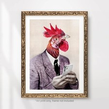 Funny Animal Art Print Poster CHICKEN Iphone Mobile Phone Unusual Weird Bizarre