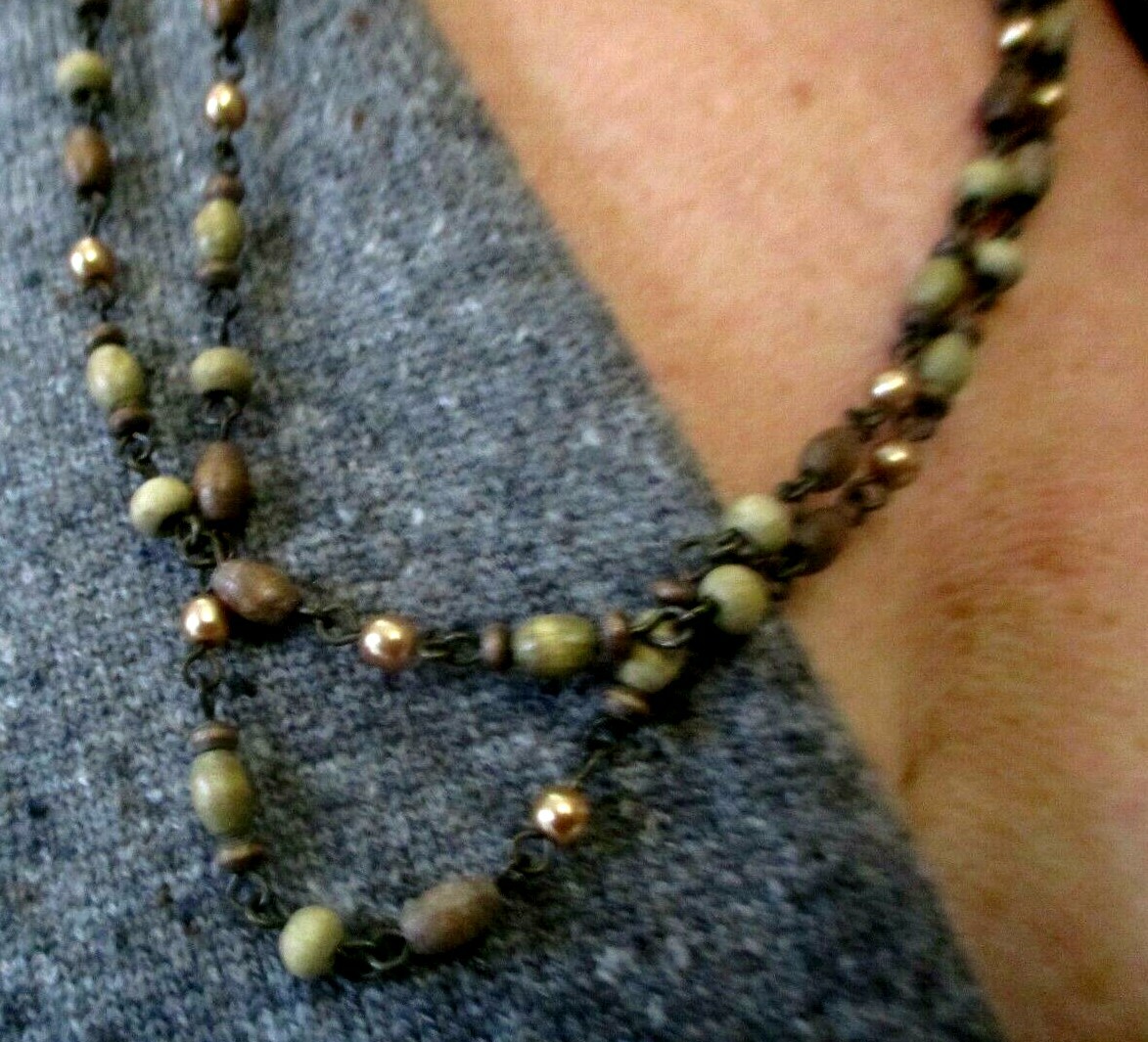 Collier Sautoir Vintage Perles Marron Vieil Or - Grand Modèle, Occasion Très Bon état, Bijou Rétro