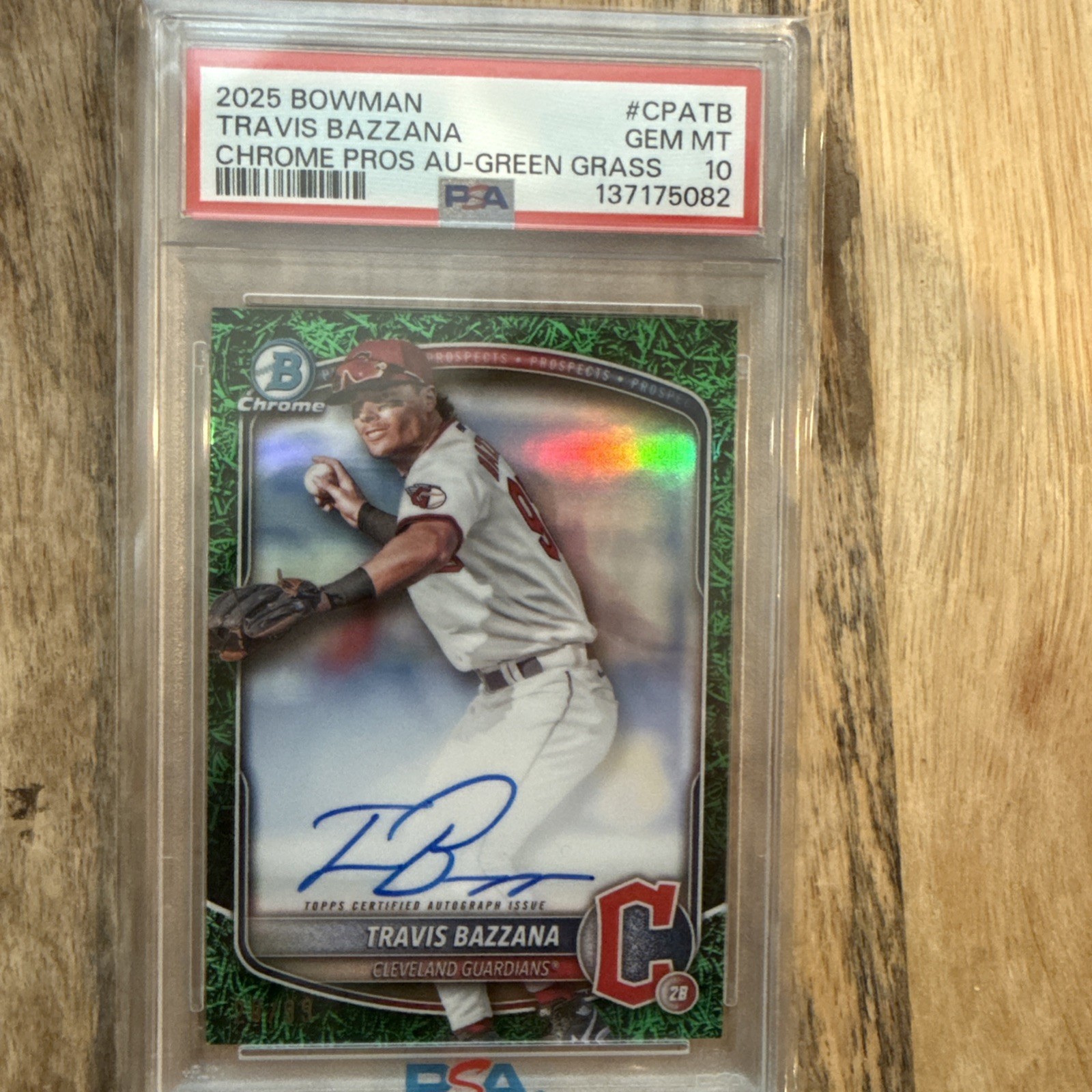 2025 Bowman Chrome Prospect Auto Travis Bazzana #CPATB Green Grass Refractor /99