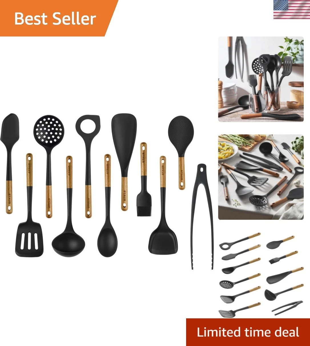 Silicone with Wood Handle 11-pc Cooking Utensil Set
Opens in a new window or tab