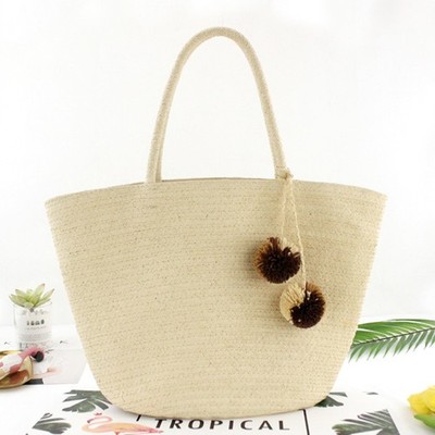 Damen große Stroh Beuteltasche Tasche Bommel gewebt Strand Schulter Shopper Handtasche