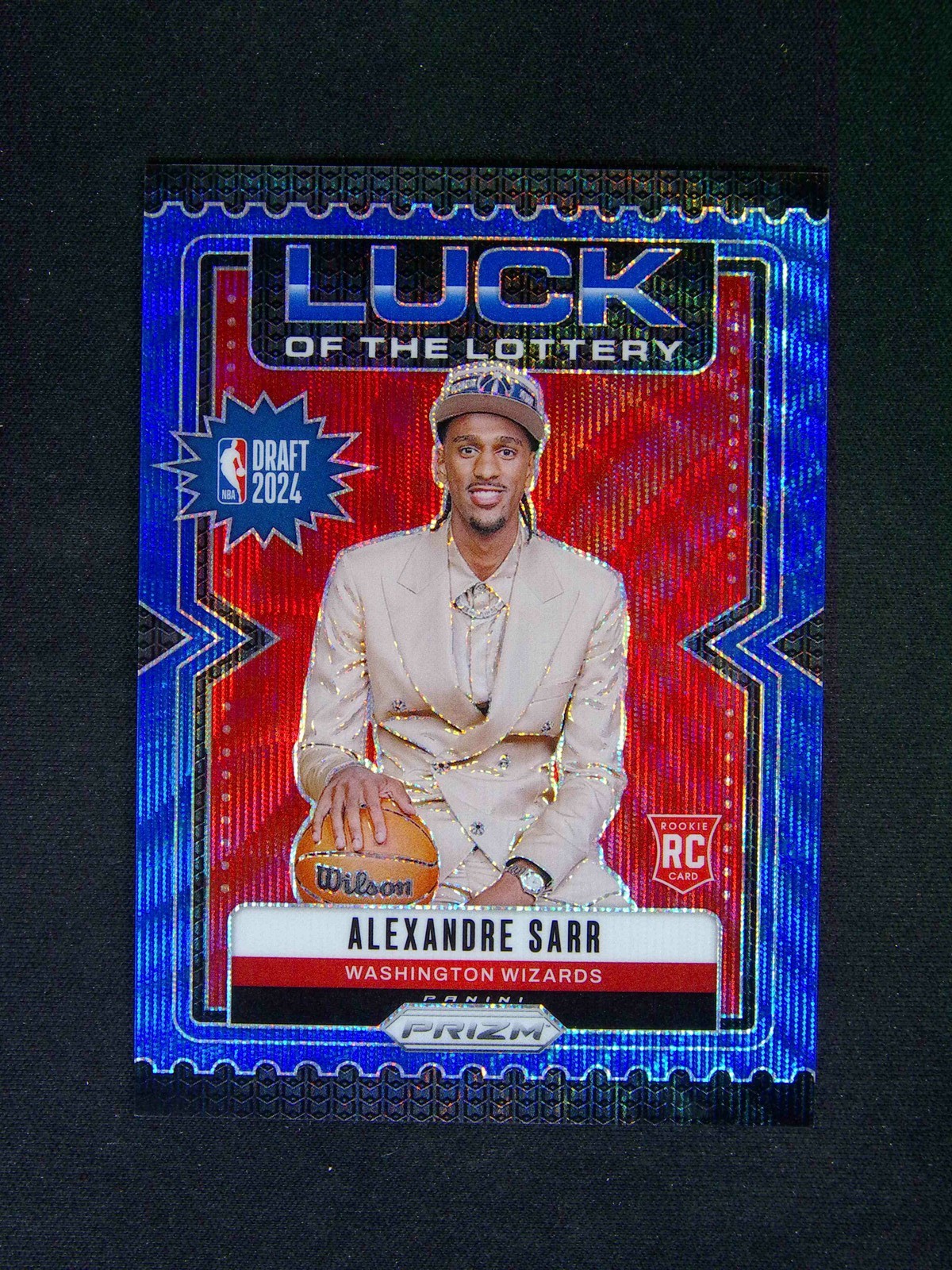 2024-25 Panini Prizm Alexandre Sarr #6 RC Luck Of The Lottery Blue Wave /175