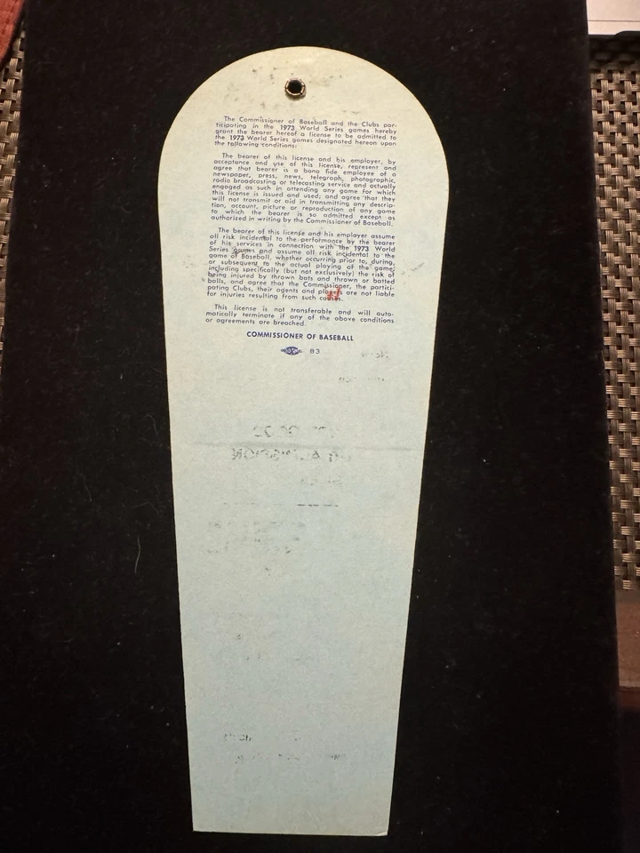 1973 NY Mets vs Athletics World Series Press Pass Shea Stadium Unused #798 - Image 2 of 3