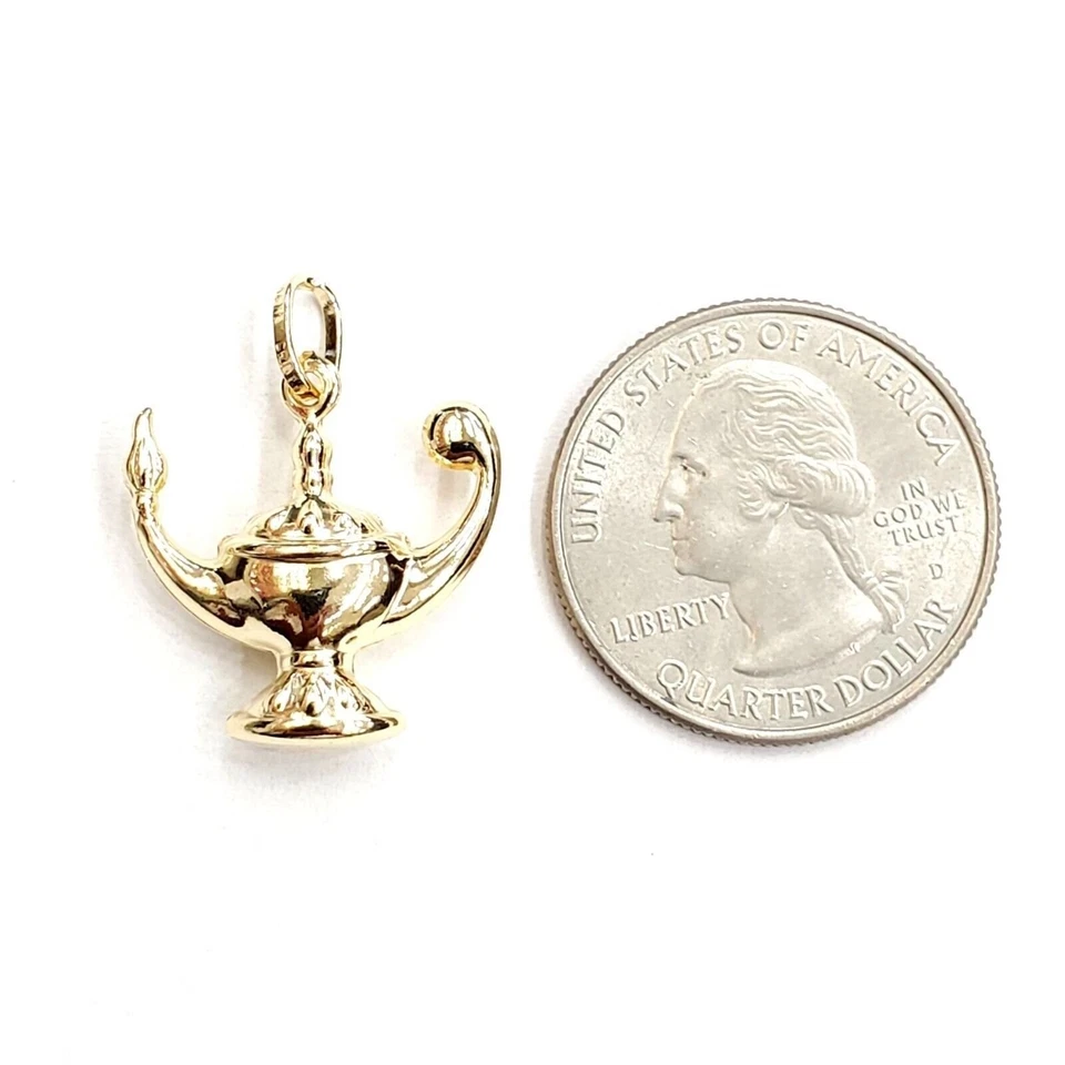 Nuevo Oro Amarillo 14k 3D Hueco Genio Lámpara Aladino Dije Colgante Joyería Fina 1.8g Foto 2 de 4