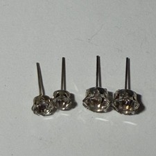 Clear Crystal Stud Earrings Silver Tone Kids Girls 2-Pair Set Tiny Small