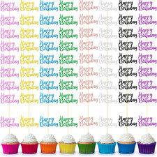 64 Pieces Happy Birthday Cupcake Toppers Glitter Cake Topper Picks Dessert Toppe