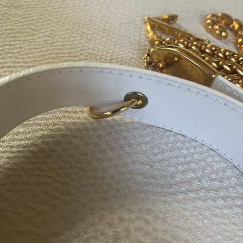 Vtg Women's Escada Silvery Beige Leather Belt W/Charms Gold Tone Sz 36 - Picture 5 of 6