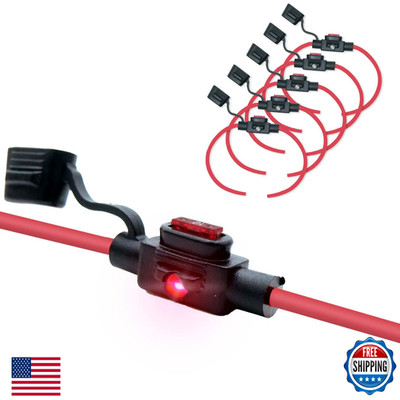 Waterproof In-Line Low Profile LED Fuse Holder 12 AWG Automotive Marine 5 Pack