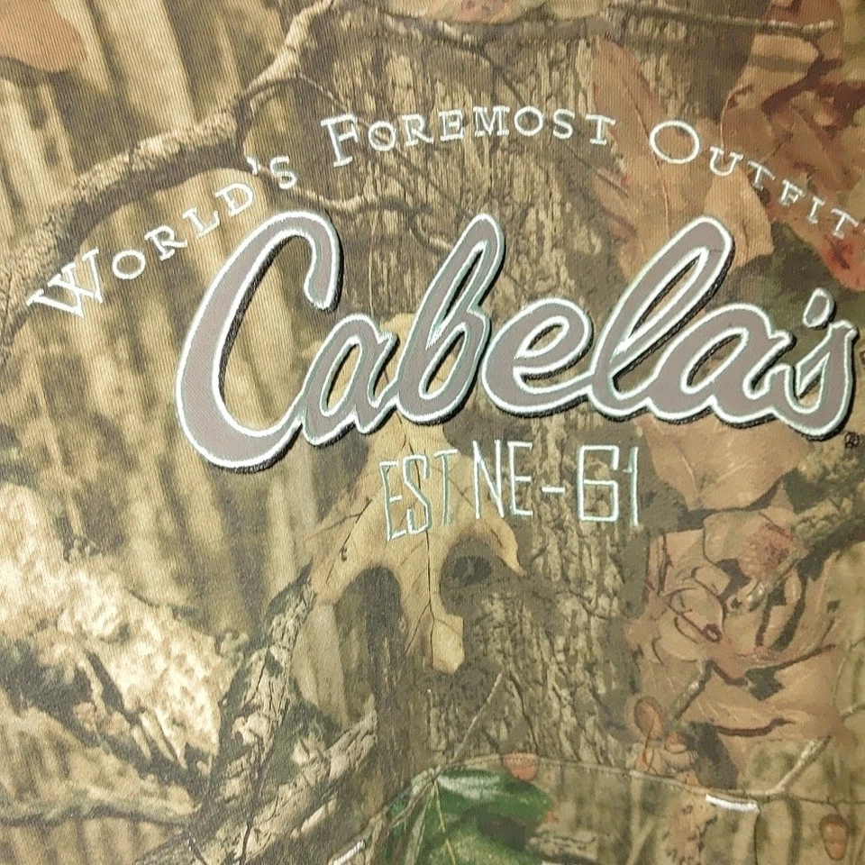 Cabela's Realtree Green Brown Camo Pullover Logo Sweatshirt S Light Blue Detail - Image 4 of 4