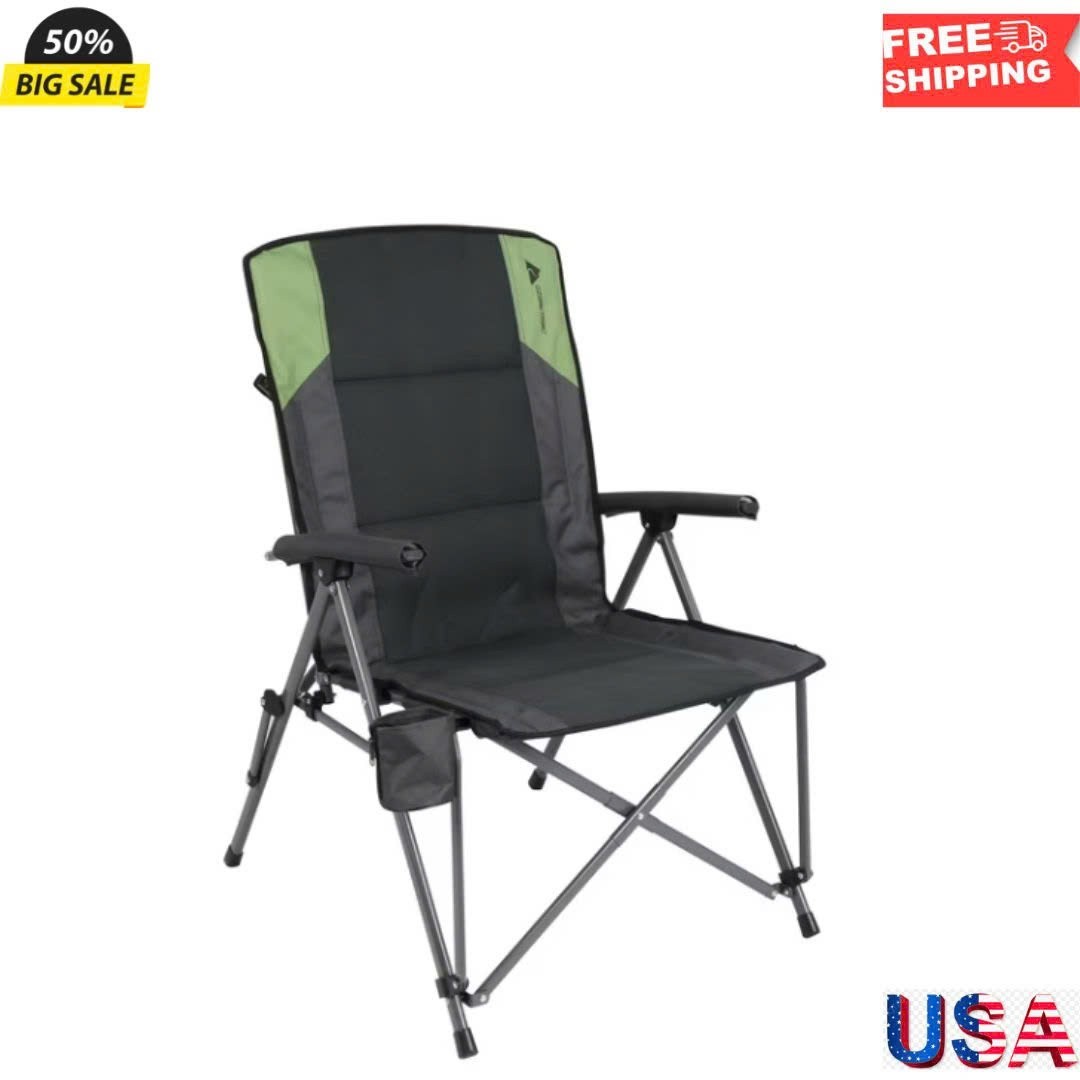 Ozark Trail High Back Hard Arm Camping Chair, Adult, Gray New
