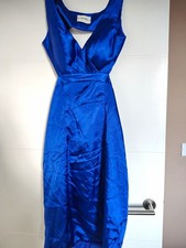 Light In The Box Blue Satin V-Neck Strappy Bodycon Knee Dress Size 10