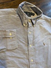 Polo Ralph Lauren Men 16 1/2 34-35 Blue Classic Fit Oxford Shirt Flesh Pony Logo