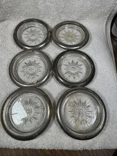 Vintage Coaster Set 6pc Silver Plate And Crystal Italy