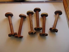 Set of 6 Vintage Wood Textile Mill Spools Industrial Bobbins for Rustic Decor