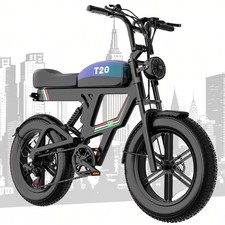 Electric Dirt Bike for Adults 1800W 80Miles 30MPH 20" Fat Tire 48V 20AH E Bike
