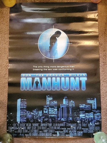 Manhunt 1995 Movie Poster 27x40 Don The Dragon Wilson VHS Promo ROGER CORMAN