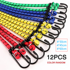 12 BUNGEE STRAPS CORDS SET WITH HOOKS ELASTICATED ROPE CORD CAR VAN BIKE LUGGAGE
