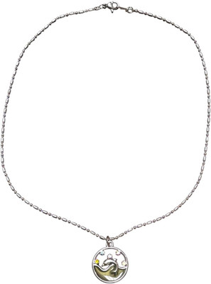 Dolphin & Wave Pendant on Stainless Steel Chain Necklace (16'')