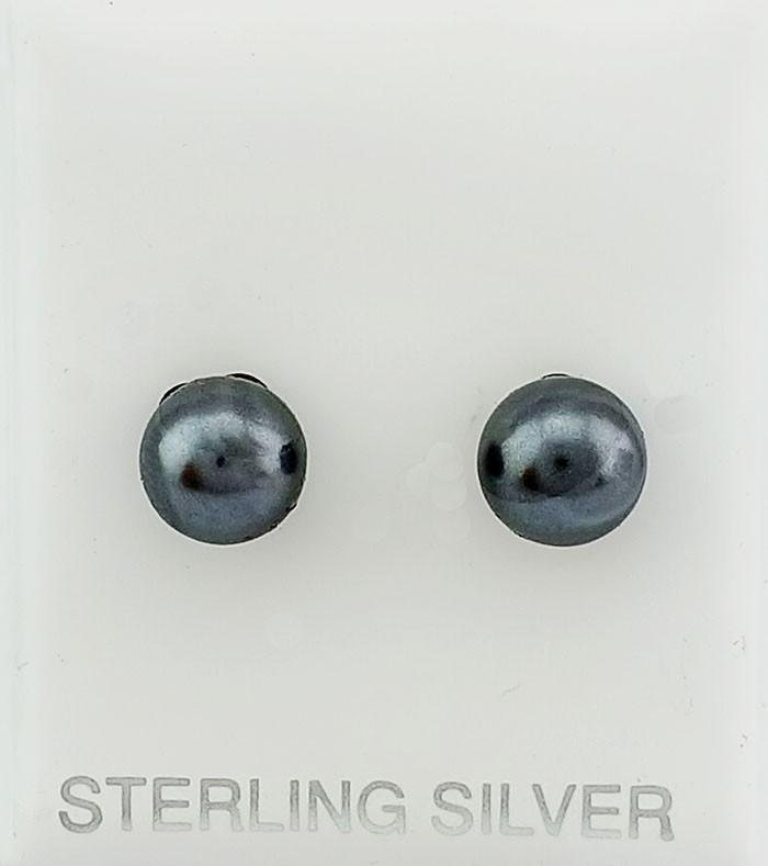 GENUINE 8 mm TAHITIAN PEARL STUD EARRINGS SOLID .925 SILVER - New With Tag