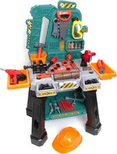 New Amazon Kids Workbench Construction Toy Tool Play Set 80 Piece Helmet Goggles