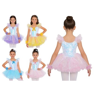 DE Mädchen Kostüm Tüll Tanzbekleidung Rave Kleid Tutu Ärmellos Ballsaal Ballett