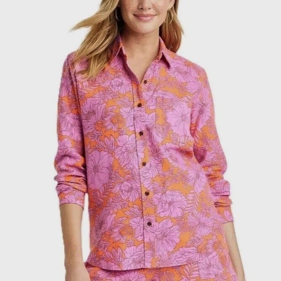 Universal Thread Floral Print Button Down Linen B… - image 1